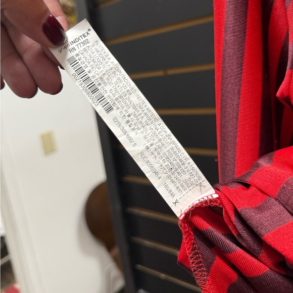 Zara Trafaluc Red & Burgundy Striped Long Sleeve Peplum Top | Size S/S18 - Picture 4 of 4